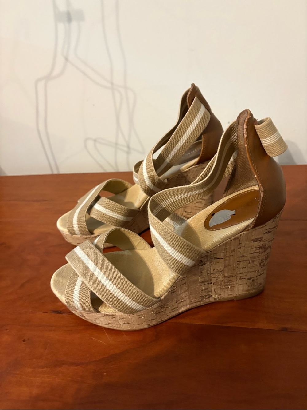 Cork Wedge Strappy Sandals Tan White Women’s Size 7 Merona